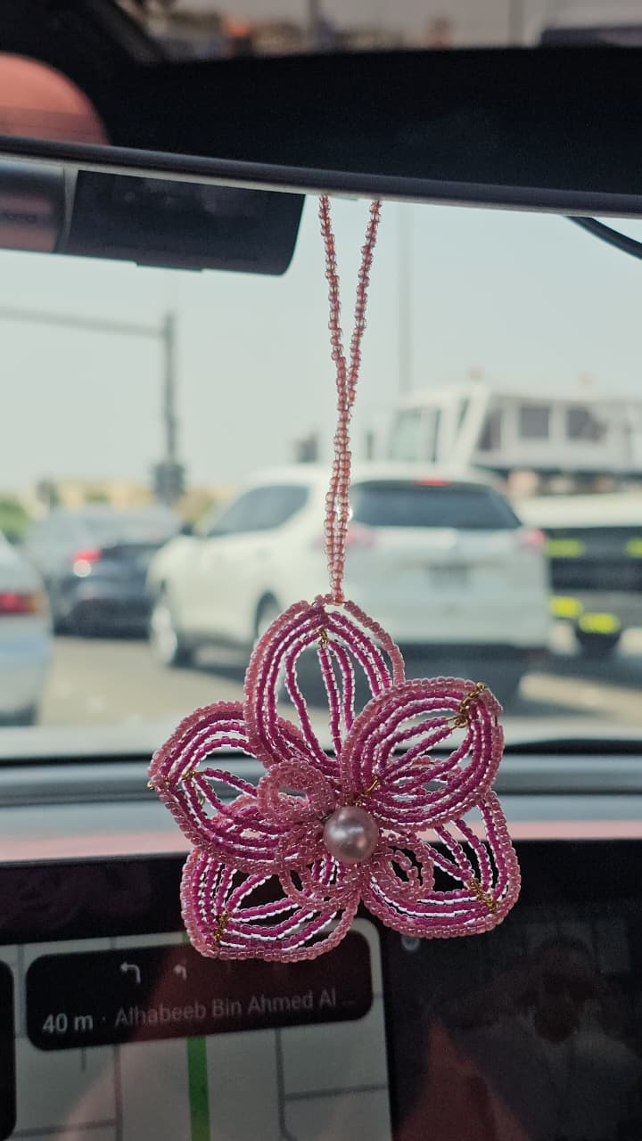 Beaded Orchid Car Charm