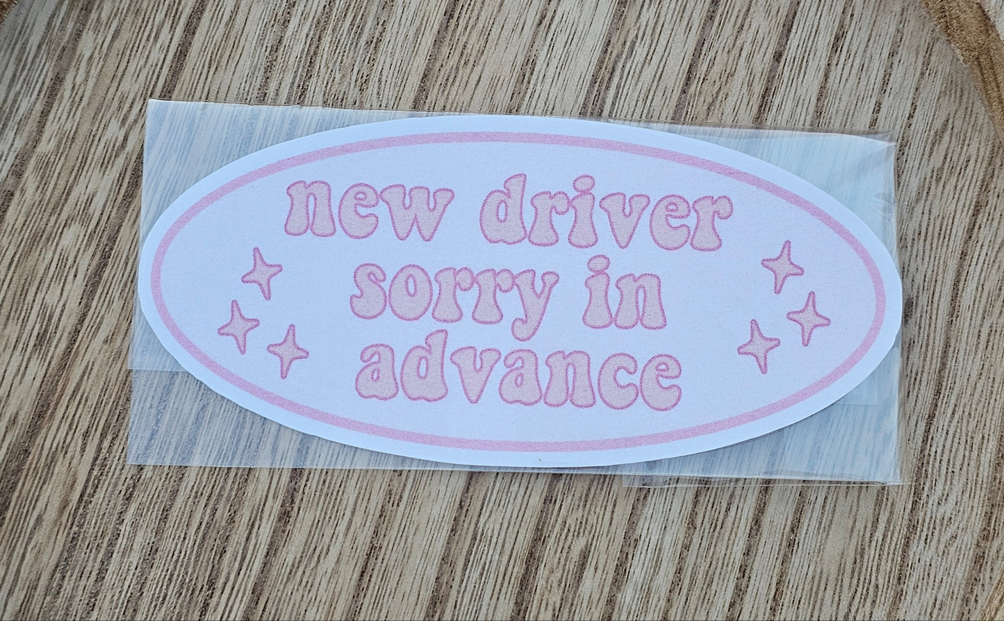 New Driver Sorry In Advance Car Sticker