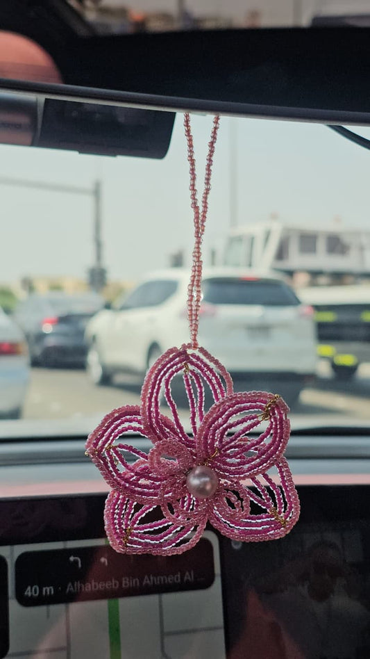 Beaded Orchid Car Charm